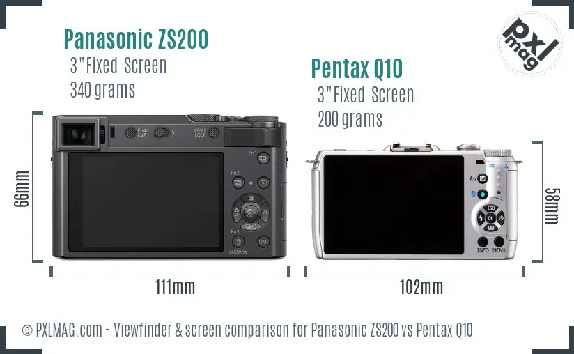 Panasonic ZS200 vs Pentax Q10 Screen and Viewfinder comparison