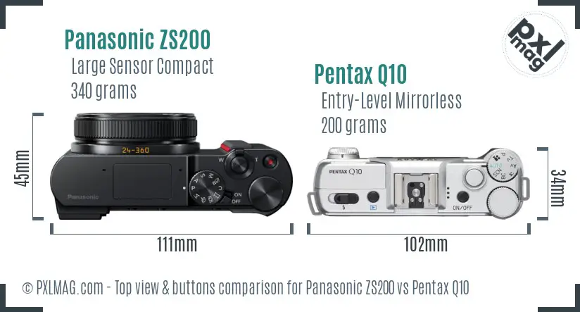 Panasonic ZS200 vs Pentax Q10 top view buttons comparison
