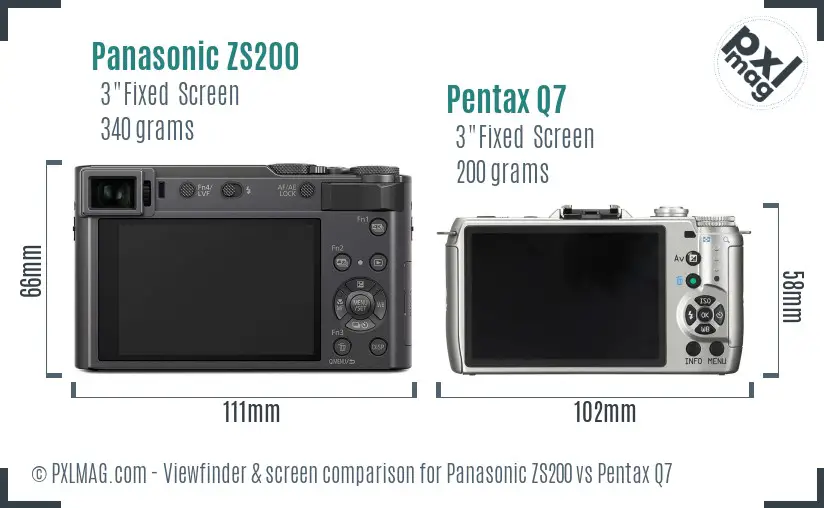 Panasonic ZS200 vs Pentax Q7 Screen and Viewfinder comparison