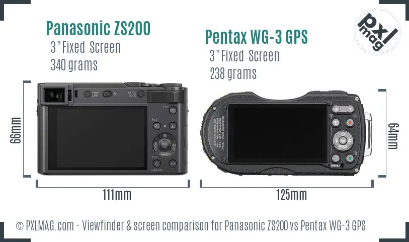 Panasonic ZS200 vs Pentax WG-3 GPS Screen and Viewfinder comparison