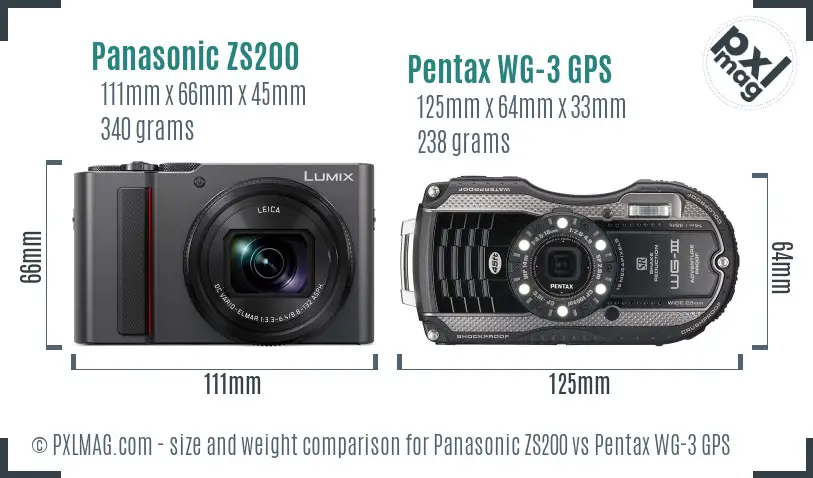 Panasonic ZS200 vs Pentax WG-3 GPS size comparison