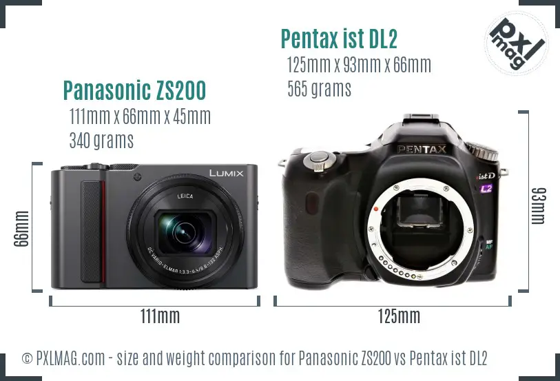 Panasonic ZS200 vs Pentax ist DL2 size comparison