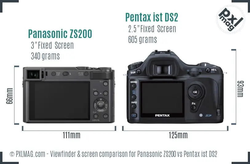 Panasonic ZS200 vs Pentax ist DS2 Screen and Viewfinder comparison
