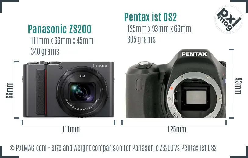 Panasonic ZS200 vs Pentax ist DS2 size comparison