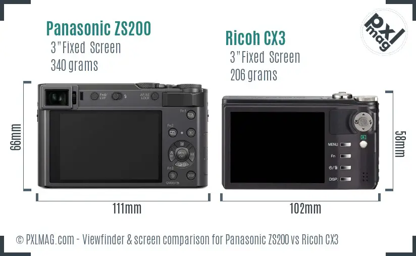 Panasonic ZS200 vs Ricoh CX3 Screen and Viewfinder comparison