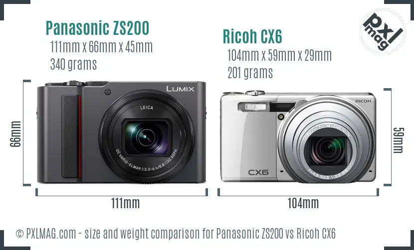 Panasonic ZS200 vs Ricoh CX6 size comparison Panasonic ZS200 vs Ricoh CX6 size comparison