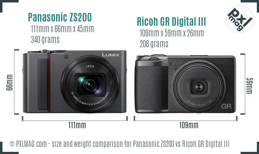Panasonic ZS200 vs Ricoh GR Digital III size comparison Panasonic ZS200 vs Ricoh GR Digital III size comparison