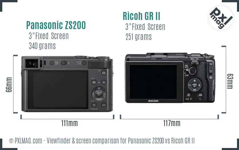 Panasonic ZS200 vs Ricoh GR II Screen and Viewfinder comparison