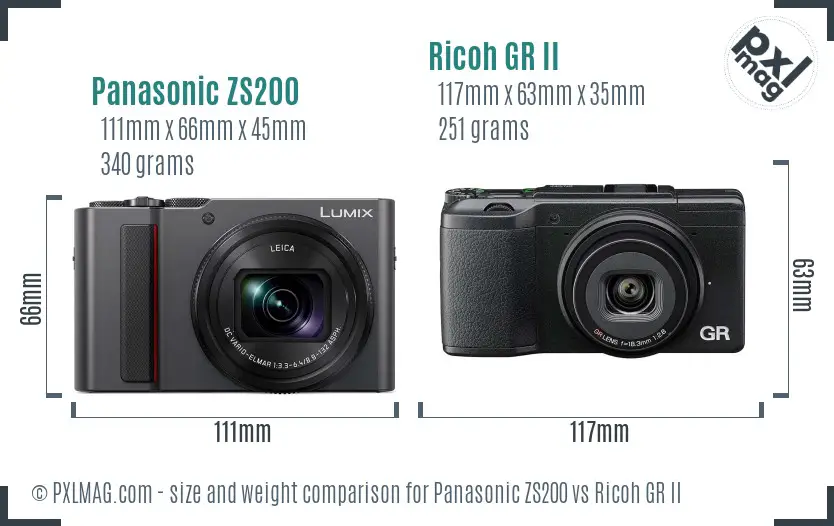 Panasonic ZS200 vs Ricoh GR II size comparison