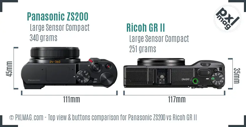 Panasonic ZS200 vs Ricoh GR II top view buttons comparison