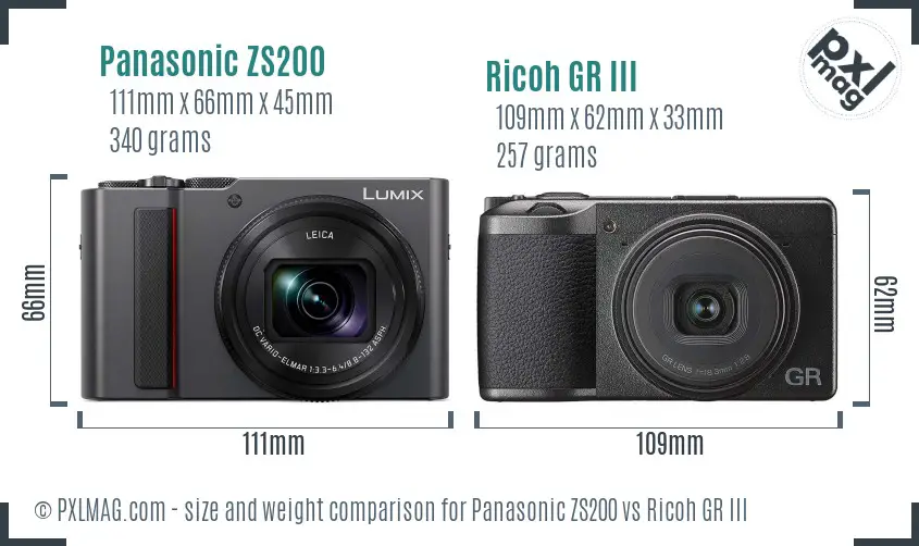 Panasonic ZS200 vs Ricoh GR III size comparison