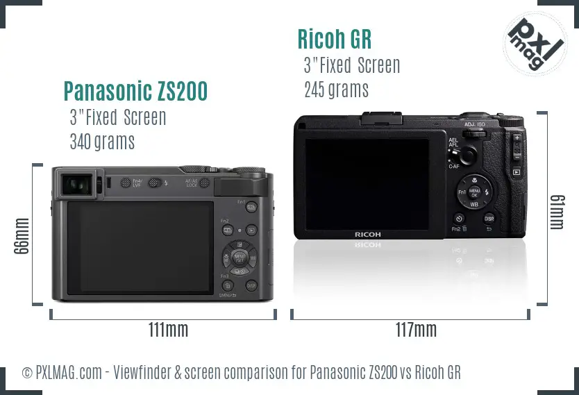 Panasonic ZS200 vs Ricoh GR Screen and Viewfinder comparison