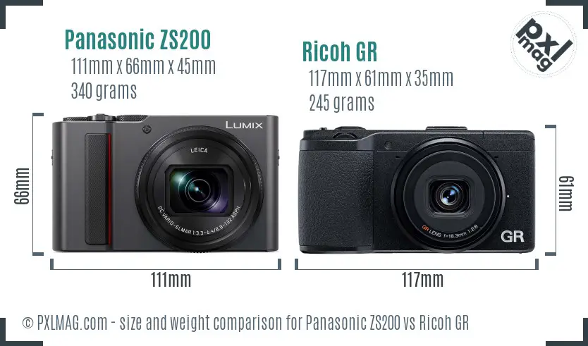 Panasonic ZS200 vs Ricoh GR size comparison
