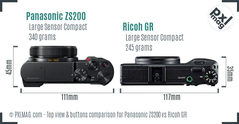 Panasonic ZS200 vs Ricoh GR top view buttons comparison