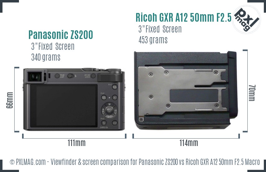 Panasonic ZS200 vs Ricoh GXR A12 50mm F2.5 Macro Screen and Viewfinder comparison