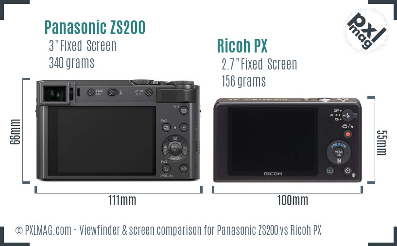 Panasonic ZS200 vs Ricoh PX Screen and Viewfinder comparison
