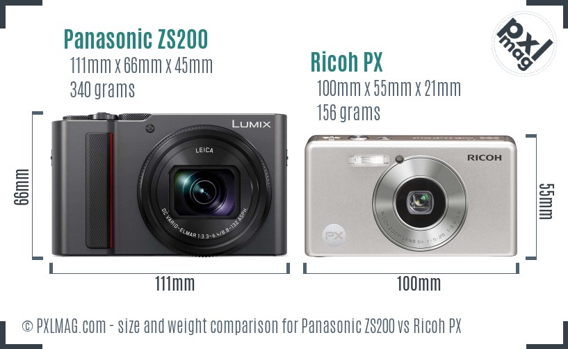 Panasonic ZS200 vs Ricoh PX size comparison Panasonic ZS200 vs Ricoh PX size comparison