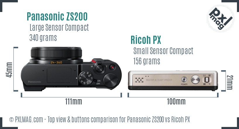 Panasonic ZS200 vs Ricoh PX top view buttons comparison