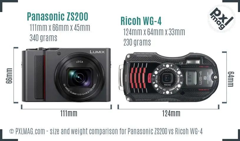 Panasonic ZS200 vs Ricoh WG-4 size comparison Panasonic ZS200 vs Ricoh WG-4 size comparison