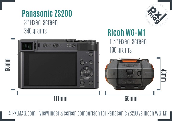 Panasonic ZS200 vs Ricoh WG-M1 Screen and Viewfinder comparison