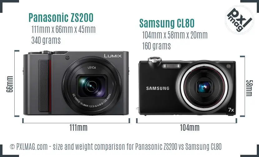 Panasonic ZS200 vs Samsung CL80 size comparison Panasonic ZS200 vs Samsung CL80 size comparison