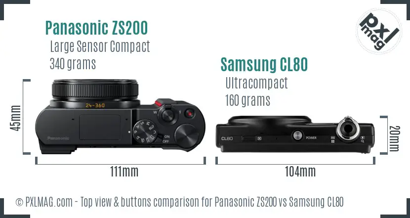 Panasonic ZS200 vs Samsung CL80 top view buttons comparison