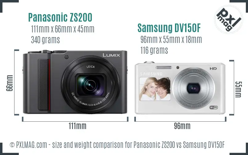 Panasonic ZS200 vs Samsung DV150F size comparison