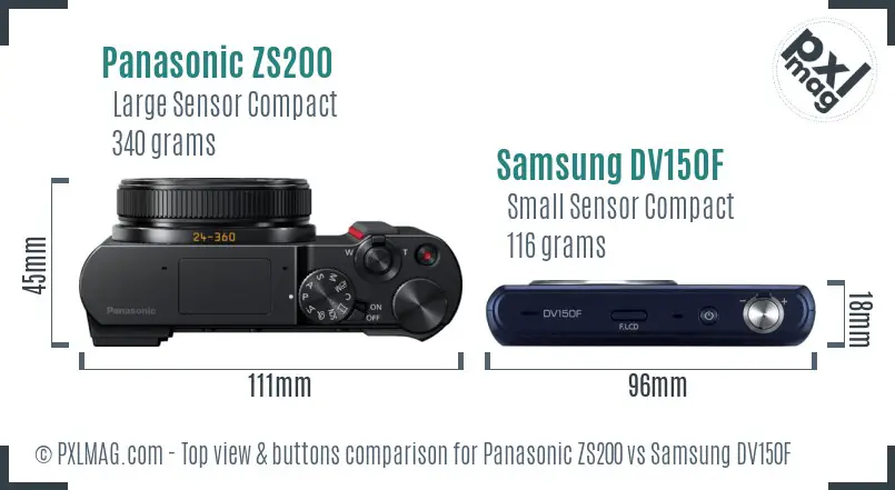 Panasonic ZS200 vs Samsung DV150F top view buttons comparison