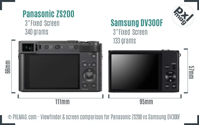 Panasonic ZS200 vs Samsung DV300F Screen and Viewfinder comparison