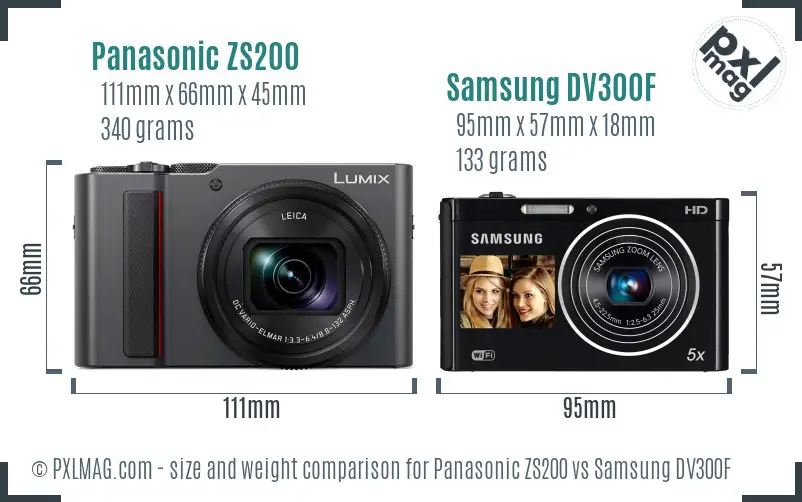 Panasonic ZS200 vs Samsung DV300F size comparison