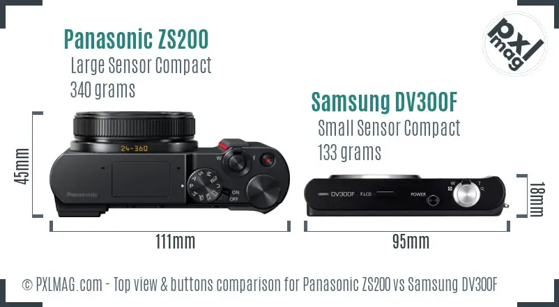 Panasonic ZS200 vs Samsung DV300F top view buttons comparison