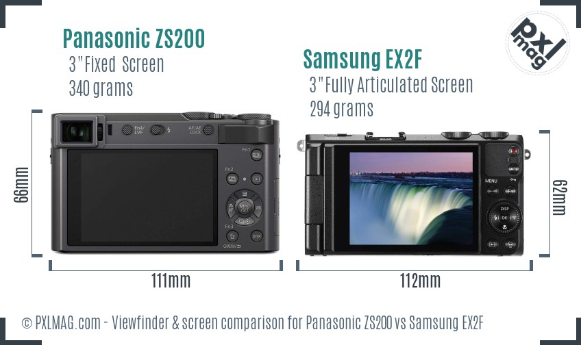 Panasonic ZS200 vs Samsung EX2F Screen and Viewfinder comparison