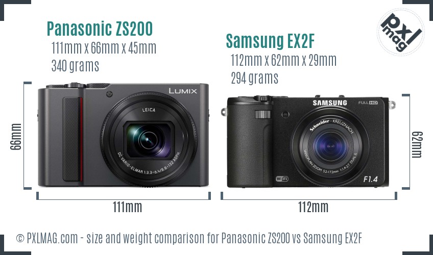 Panasonic ZS200 vs Samsung EX2F size comparison Panasonic ZS200 vs Samsung EX2F size comparison