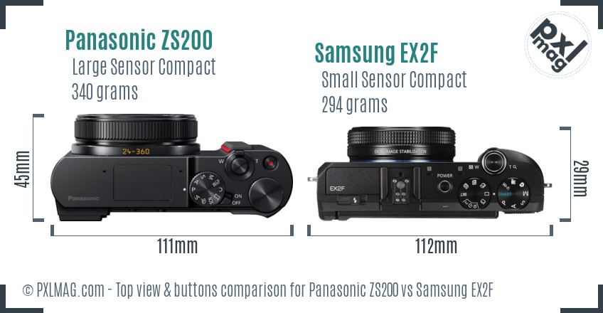 Panasonic ZS200 vs Samsung EX2F top view buttons comparison