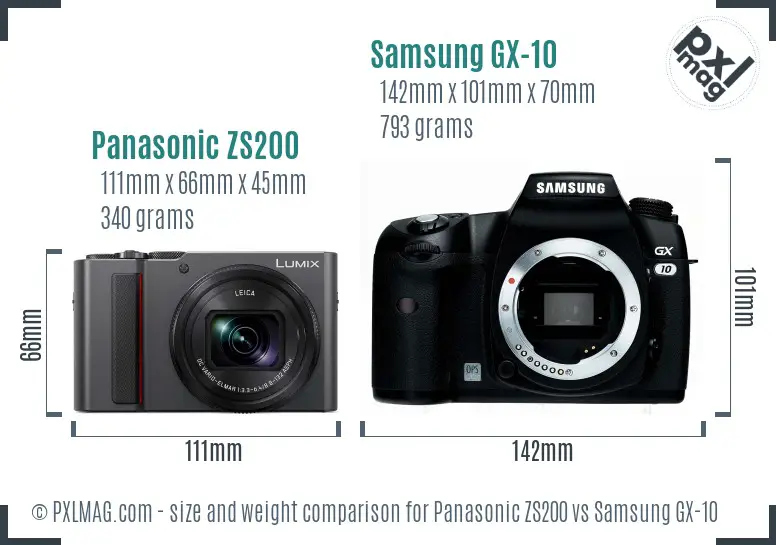 Panasonic ZS200 vs Samsung GX-10 size comparison Panasonic ZS200 vs Samsung GX-10 size comparison
