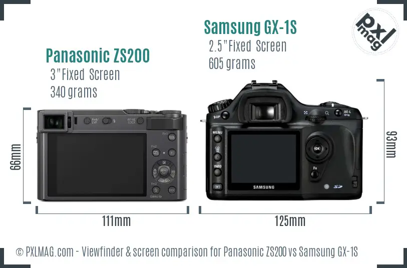 Panasonic ZS200 vs Samsung GX-1S Screen and Viewfinder comparison