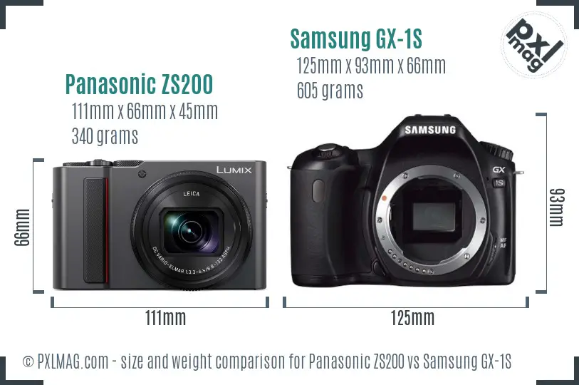 Panasonic ZS200 vs Samsung GX-1S size comparison