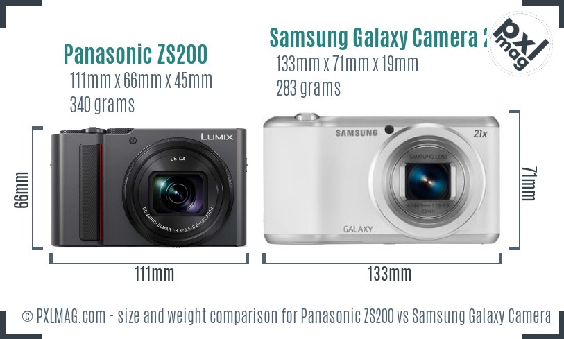 Panasonic ZS200 vs Samsung Galaxy Camera 2 size comparison