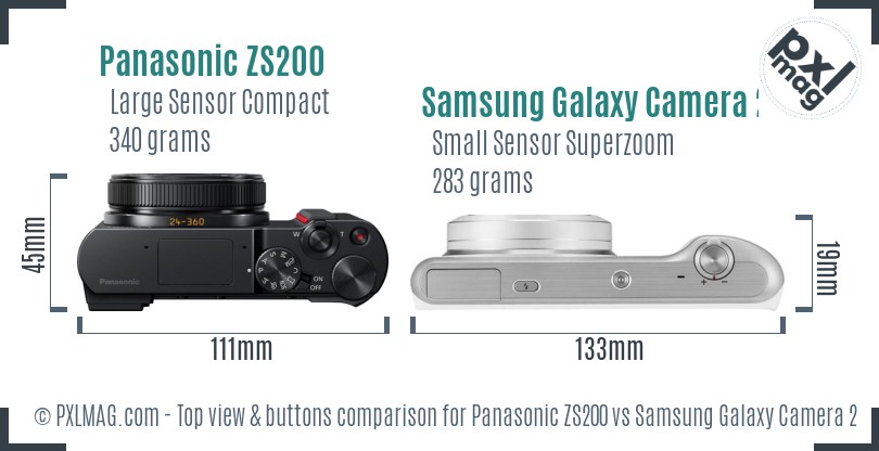 Panasonic ZS200 vs Samsung Galaxy Camera 2 top view buttons comparison