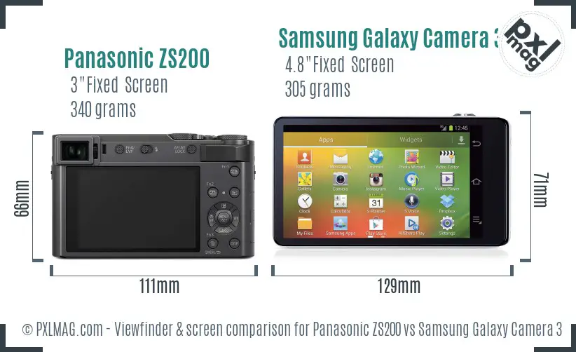 Panasonic ZS200 vs Samsung Galaxy Camera 3G Screen and Viewfinder comparison