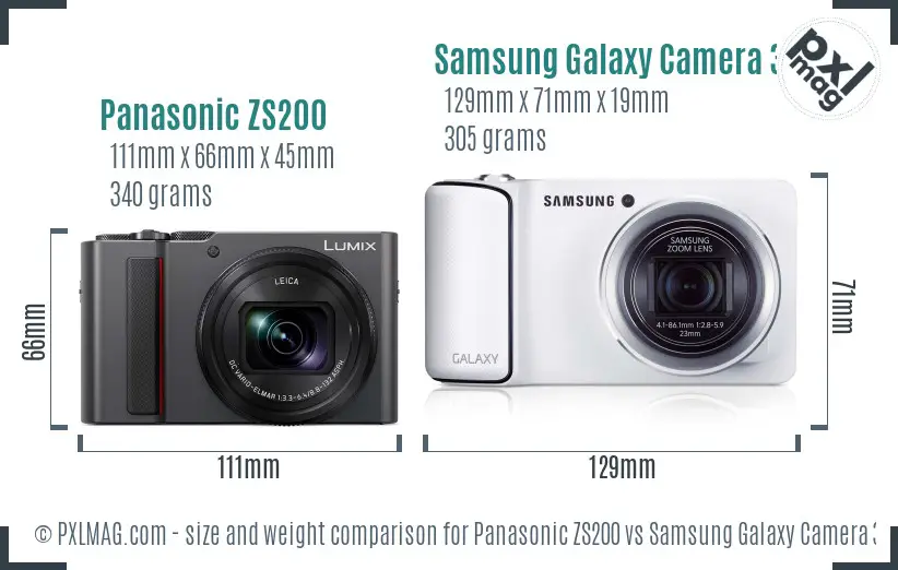Panasonic ZS200 vs Samsung Galaxy Camera 3G size comparison