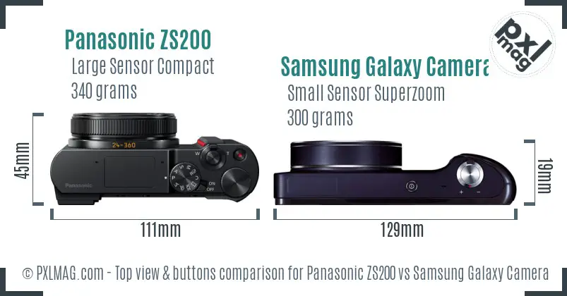 Panasonic ZS200 vs Samsung Galaxy Camera top view buttons comparison