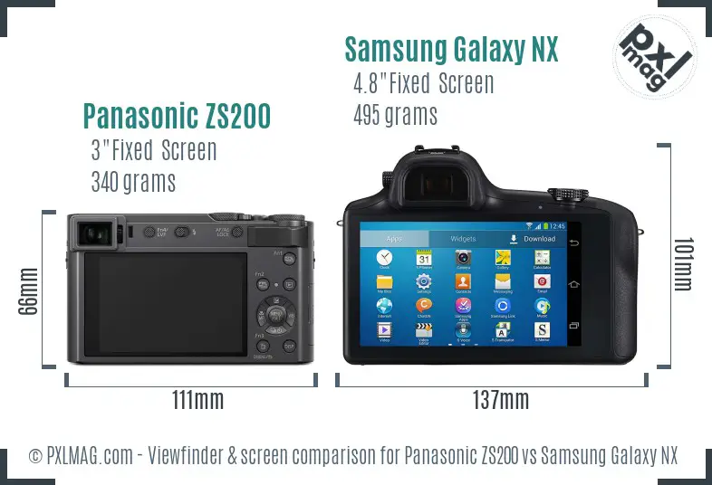 Panasonic ZS200 vs Samsung Galaxy NX Screen and Viewfinder comparison