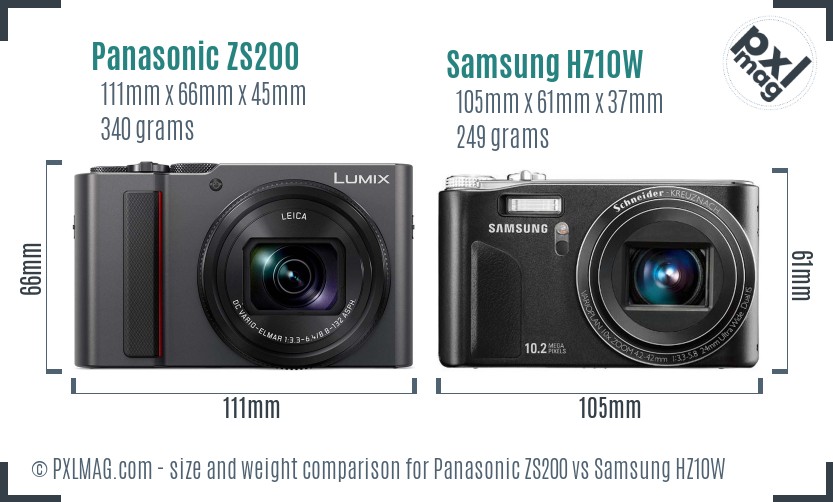 Panasonic ZS200 vs Samsung HZ10W size comparison