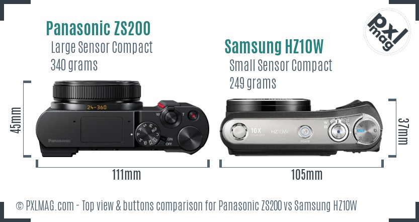 Panasonic ZS200 vs Samsung HZ10W top view buttons comparison
