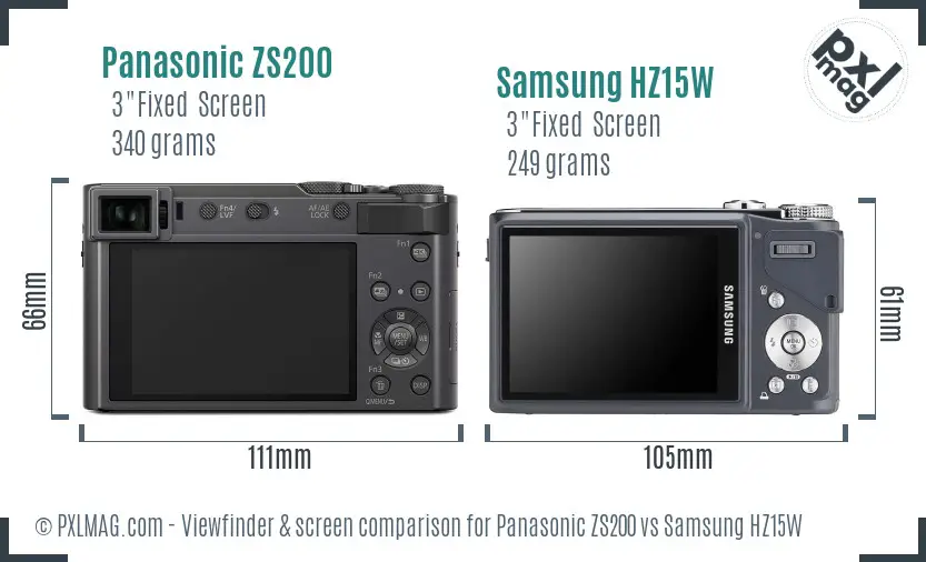 Panasonic ZS200 vs Samsung HZ15W Screen and Viewfinder comparison