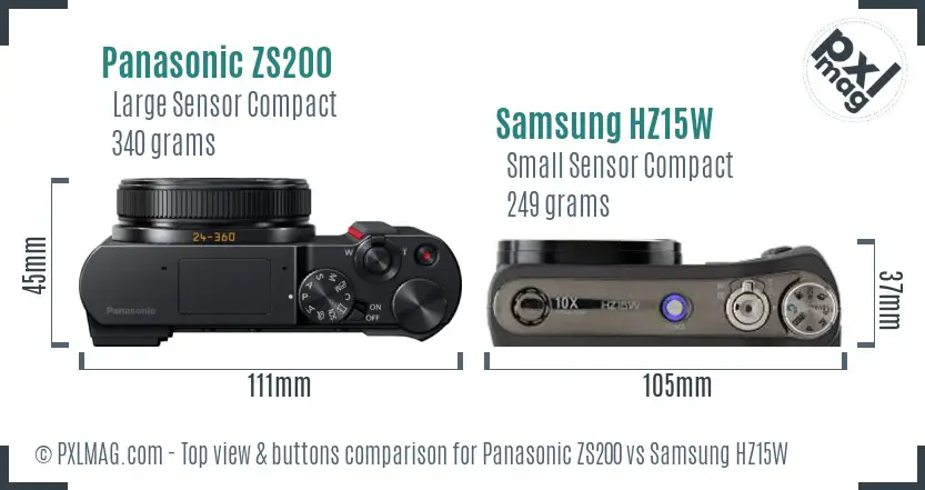 Panasonic ZS200 vs Samsung HZ15W top view buttons comparison