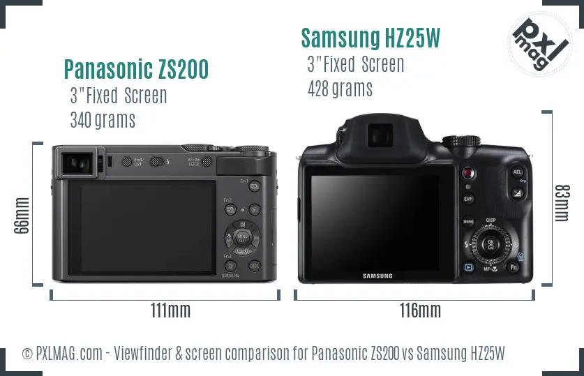 Panasonic ZS200 vs Samsung HZ25W Screen and Viewfinder comparison Panasonic ZS200 vs Samsung HZ25W Screen and Viewfinder comparison