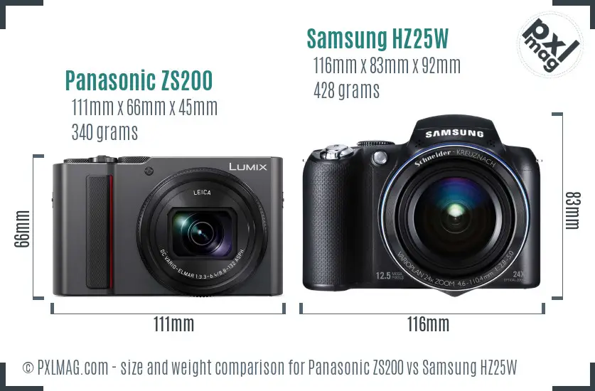 Panasonic ZS200 vs Samsung HZ25W size comparison Panasonic ZS200 vs Samsung HZ25W size comparison