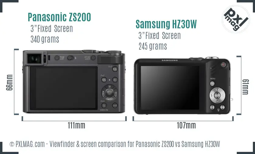 Panasonic ZS200 vs Samsung HZ30W Screen and Viewfinder comparison